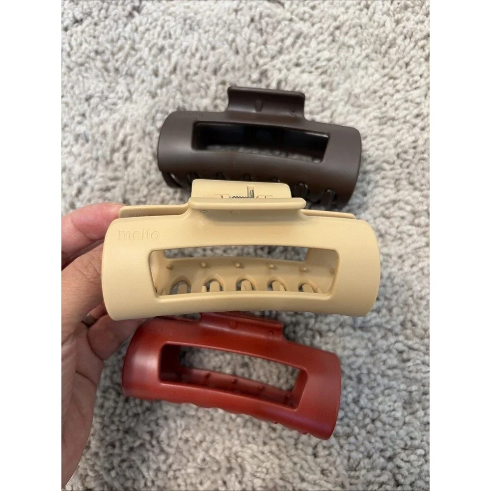 Mello Classic Claw Clip, Beige, Brown & Cherry, x3 Lot,(Medium)Squishy Claw Clip